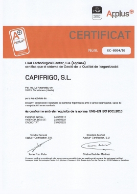 Certificat ISO 9001 - CAPIFRIGO, S.L.
